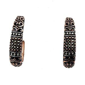 NWT Genuine Marcasite Rose Gold Hoops